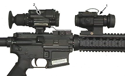 Figure 2-26. Mounting the M68/AN/PVS-14 combination on an MWS.